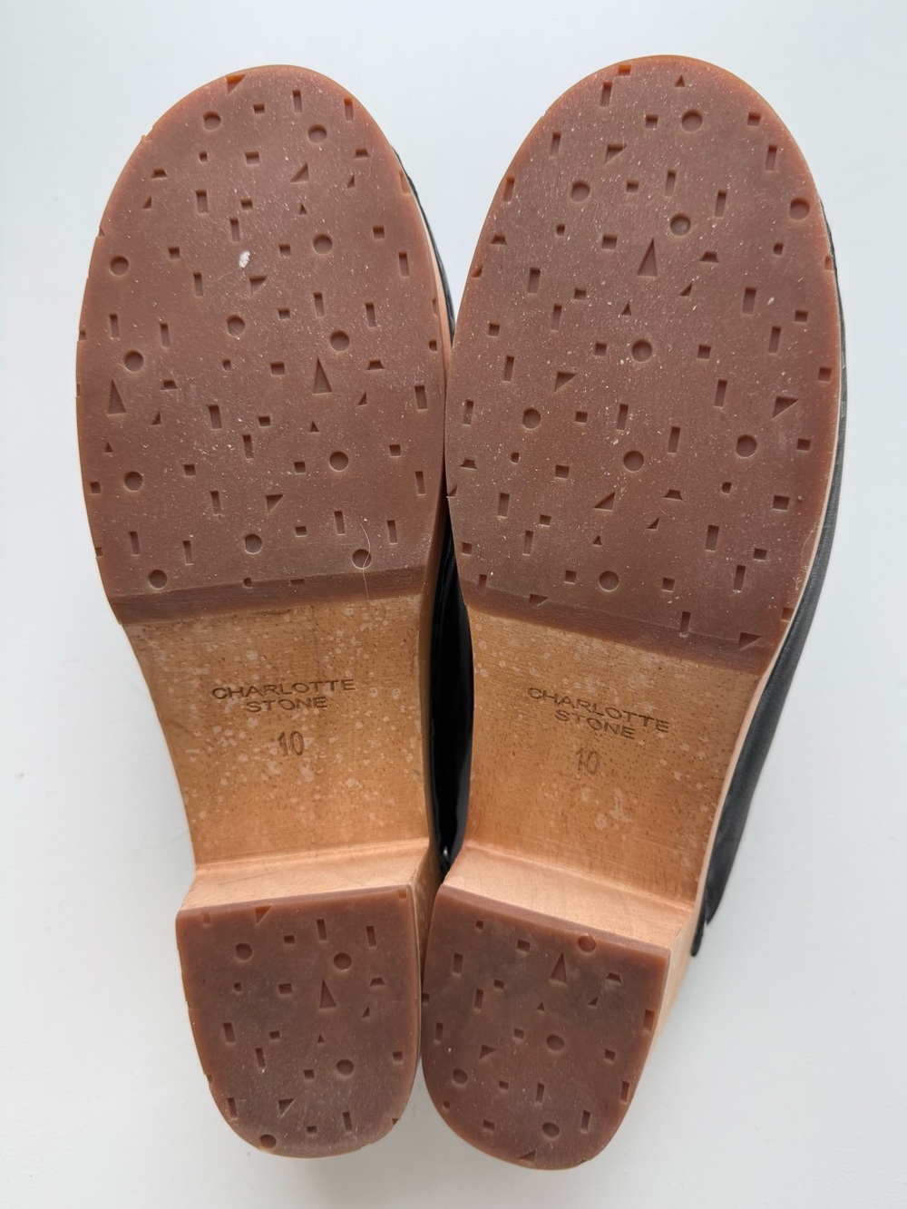 Charlotte Stone Black Leather Clog Mules with Wood Block Heel - Picture 5 of 5